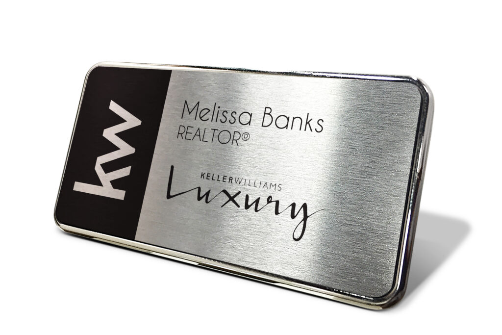 Framed Name Tag - Black/Silver Block 1.5x3 Luxury